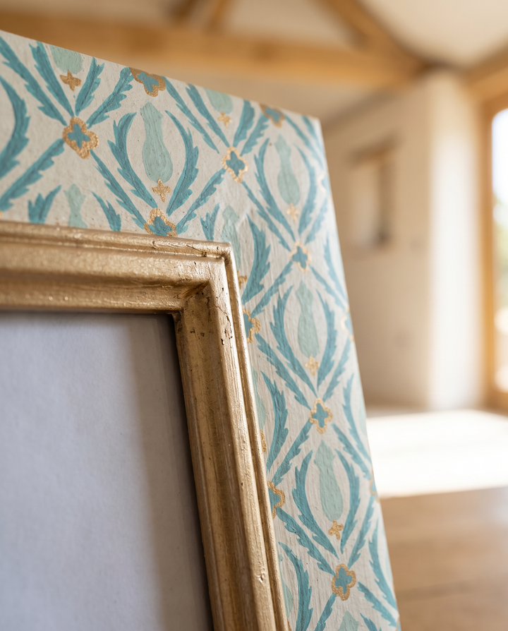Blue Geometric Pattern Photo Frame – Gold Detail Picture Frame (Large &amp; Small)