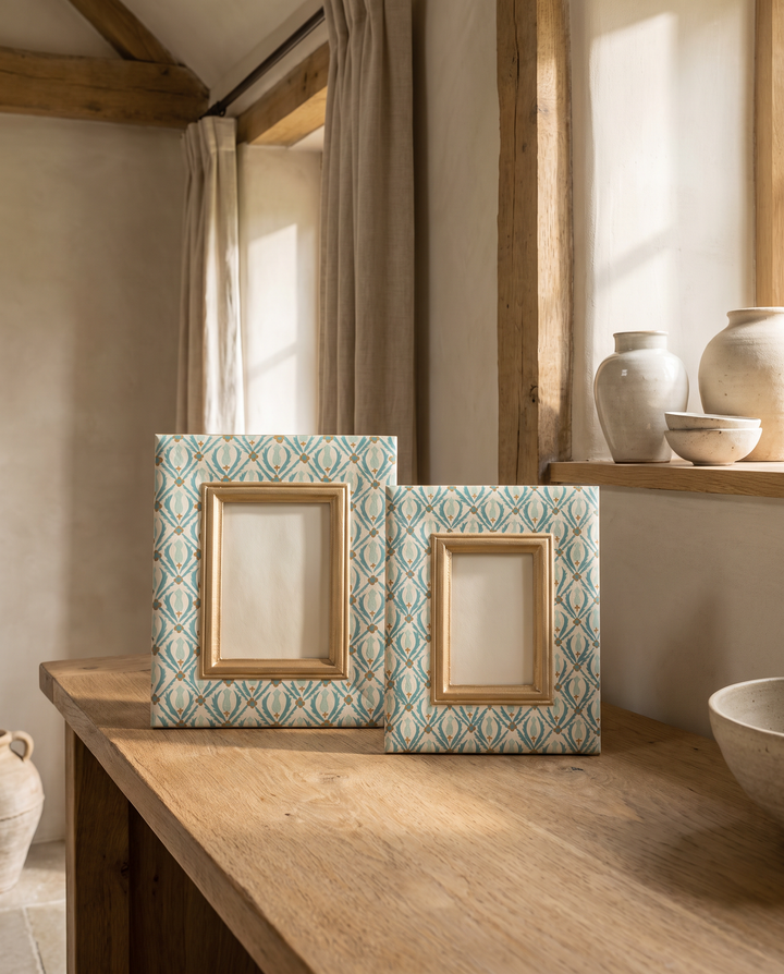 Blue Geometric Pattern Photo Frame – Gold Detail Picture Frame (Large &amp; Small)