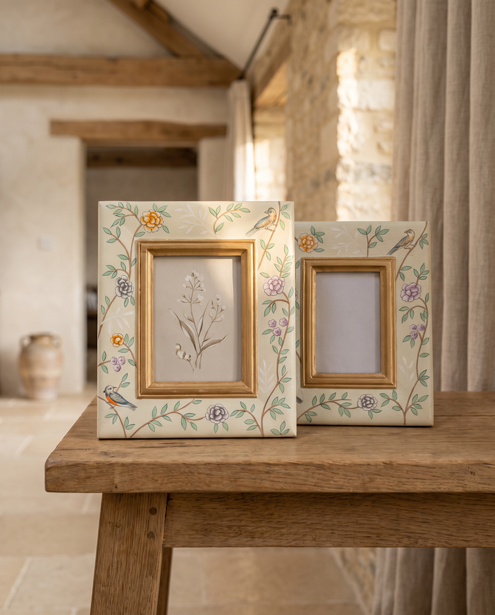 Botanical Floral Photo Frame – Pastel Turquoise with Gold Detail