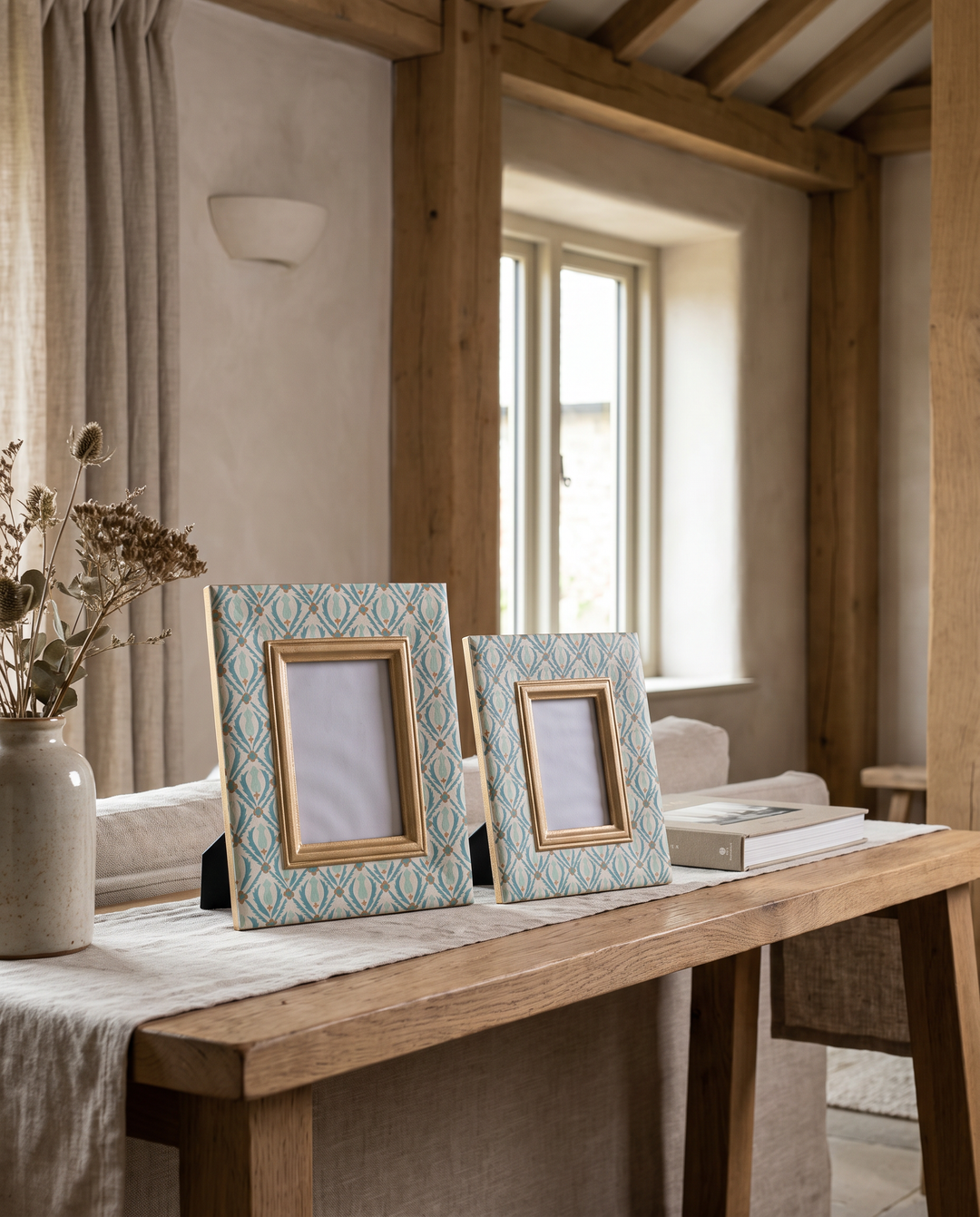 Blue Geometric Pattern Photo Frame – Gold Detail Picture Frame (Large &amp; Small)