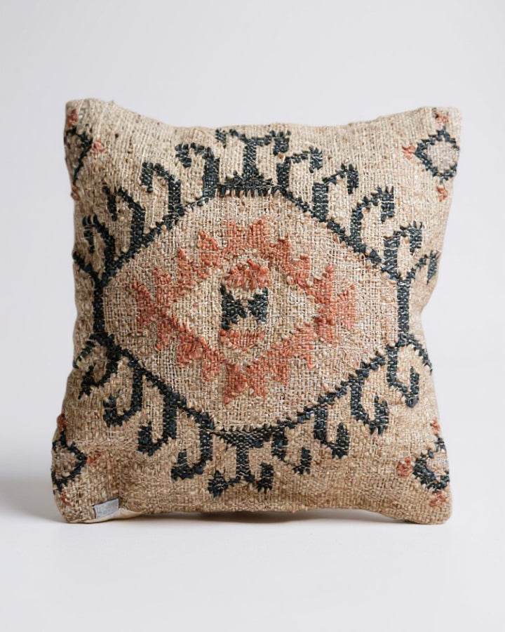 Jute Punja Hand-Woven Cushion Cover – Geometric Pattern, Natural & Terracotta, 50 x 50cm