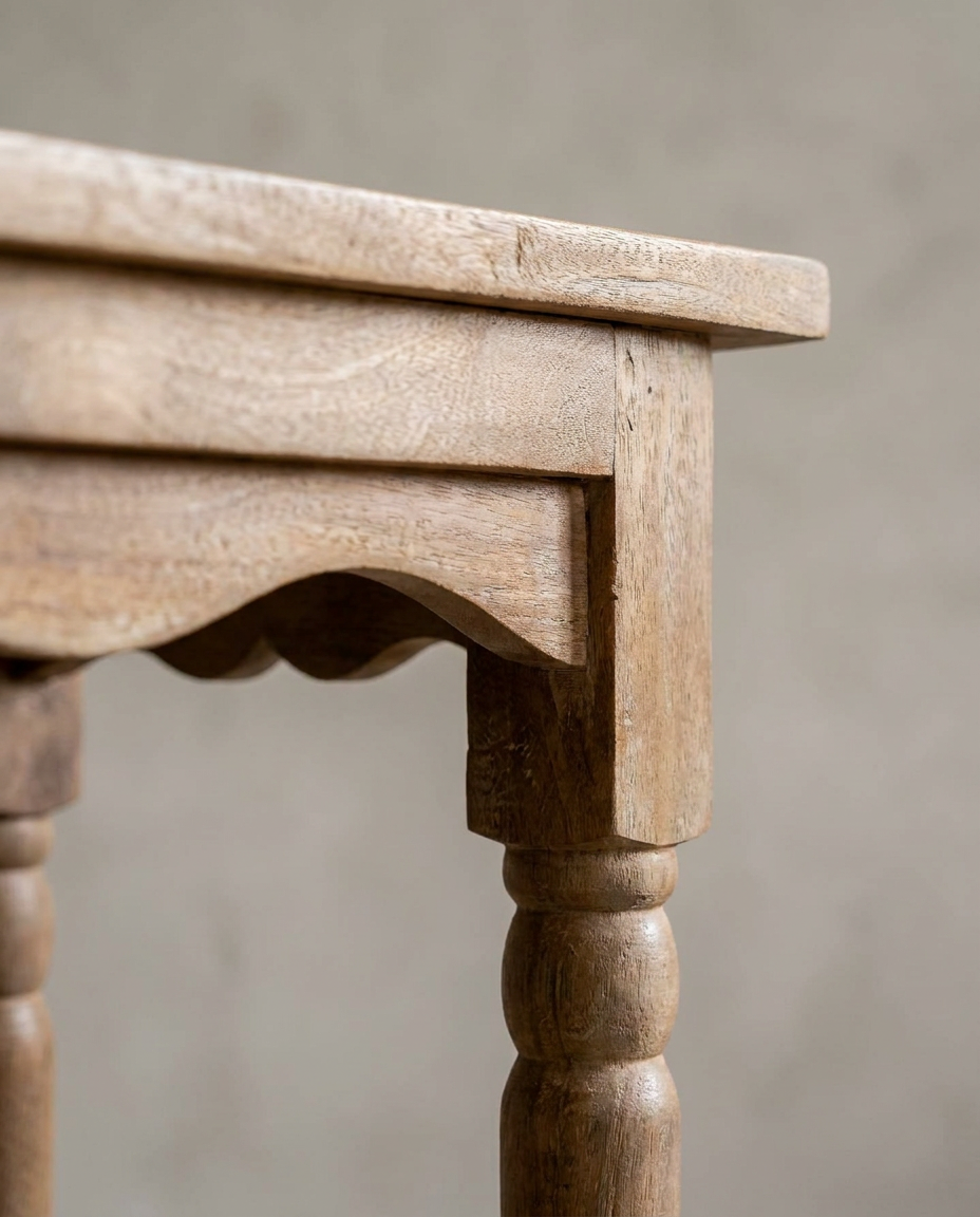 Handcrafted Mango Wood Console Table – Natural Polished Finish with Turned Legs