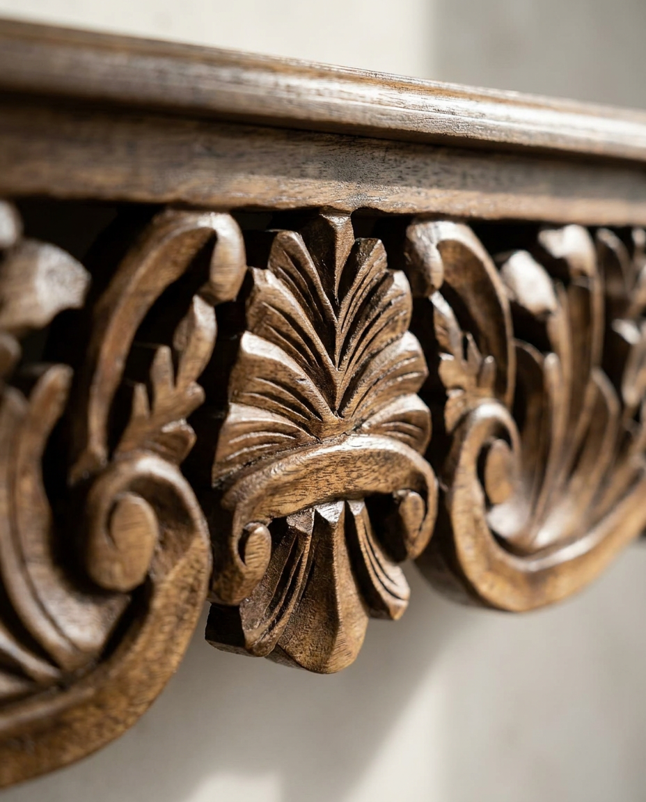 Hand-Carved Mango Wood Wall Shelves – Natural Finish (Set of 3)