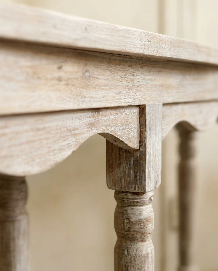 Handcrafted Mango Wood Console Table – Cream Wash Sandblasted Finish