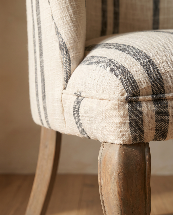 Striped Linen Nursing Chair with Mango Wood Legs