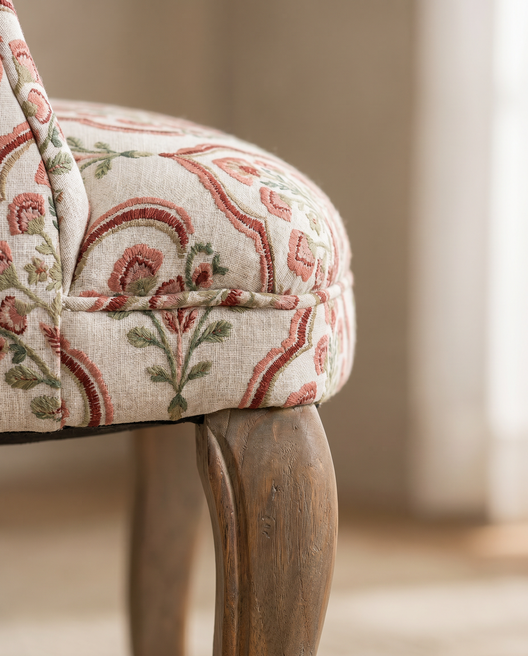 Floral Upholstered Nursing Chair with Solid Mango Wood Frame