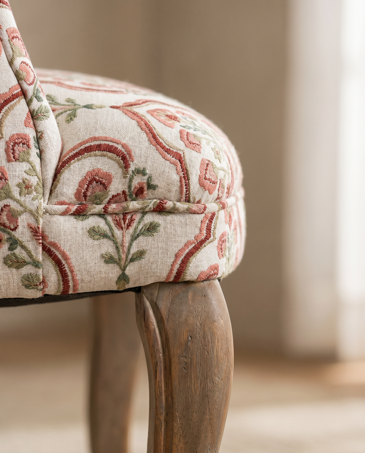 Floral Upholstered Nursing Chair with Solid Mango Wood Frame