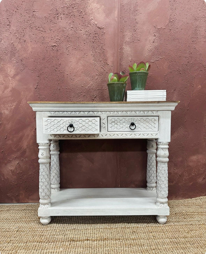 Two Drawer Console Table made from Natural Mango Wood