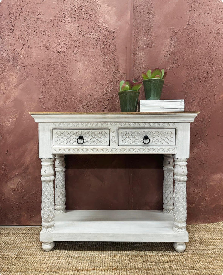 Two Drawer Console Table made from Natural Mango Wood