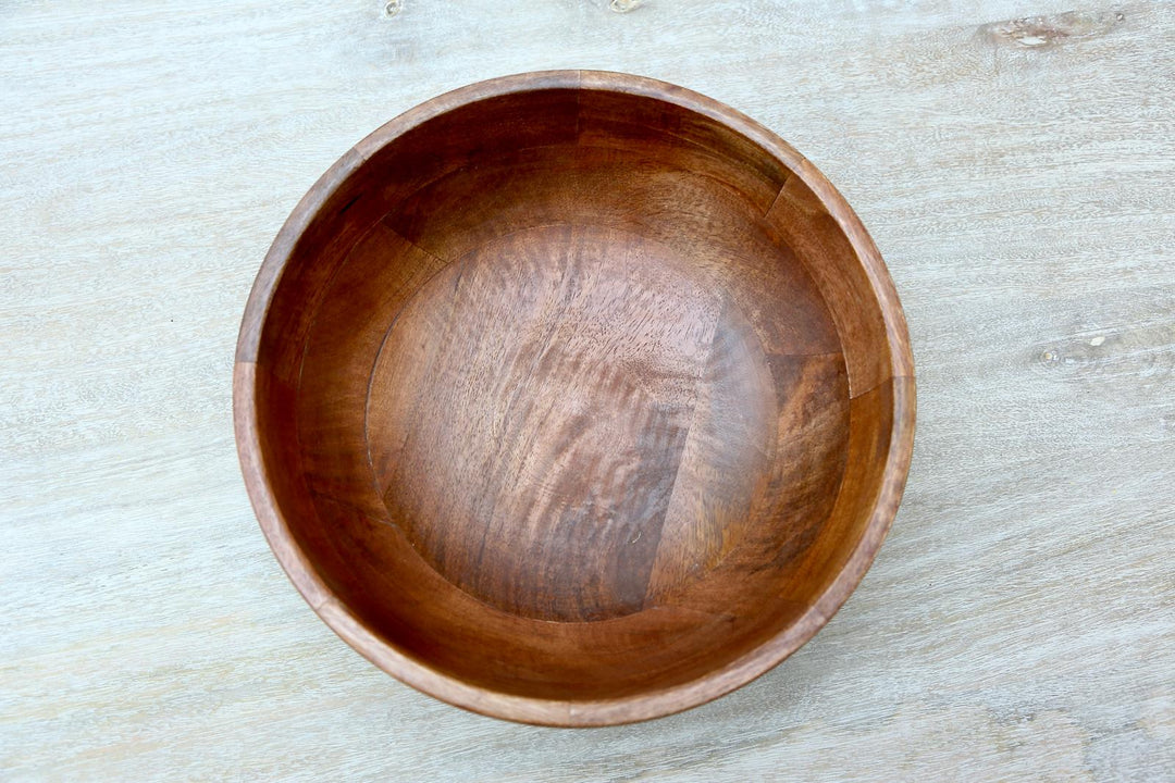 Set of 3 Hand-Carved Mango Wood Bowls – Ribbed Edge Design