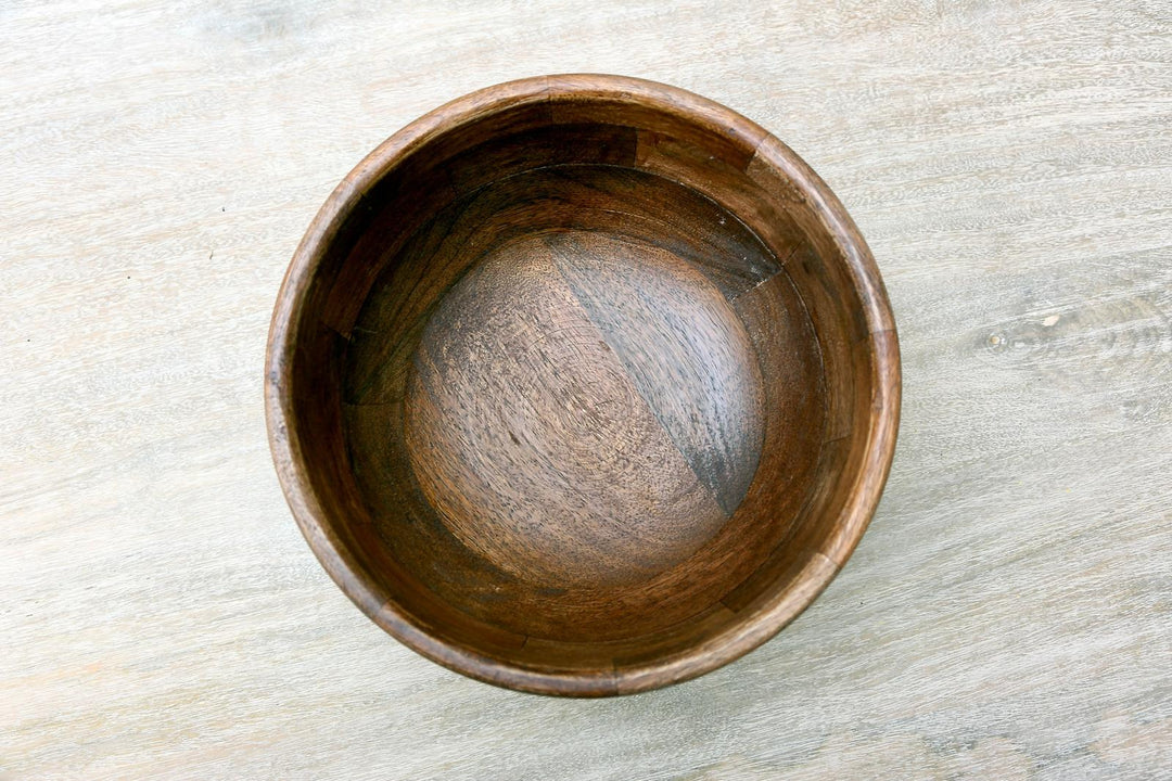 Set of 3 Hand-Carved Mango Wood Bowls – Ribbed Edge Design