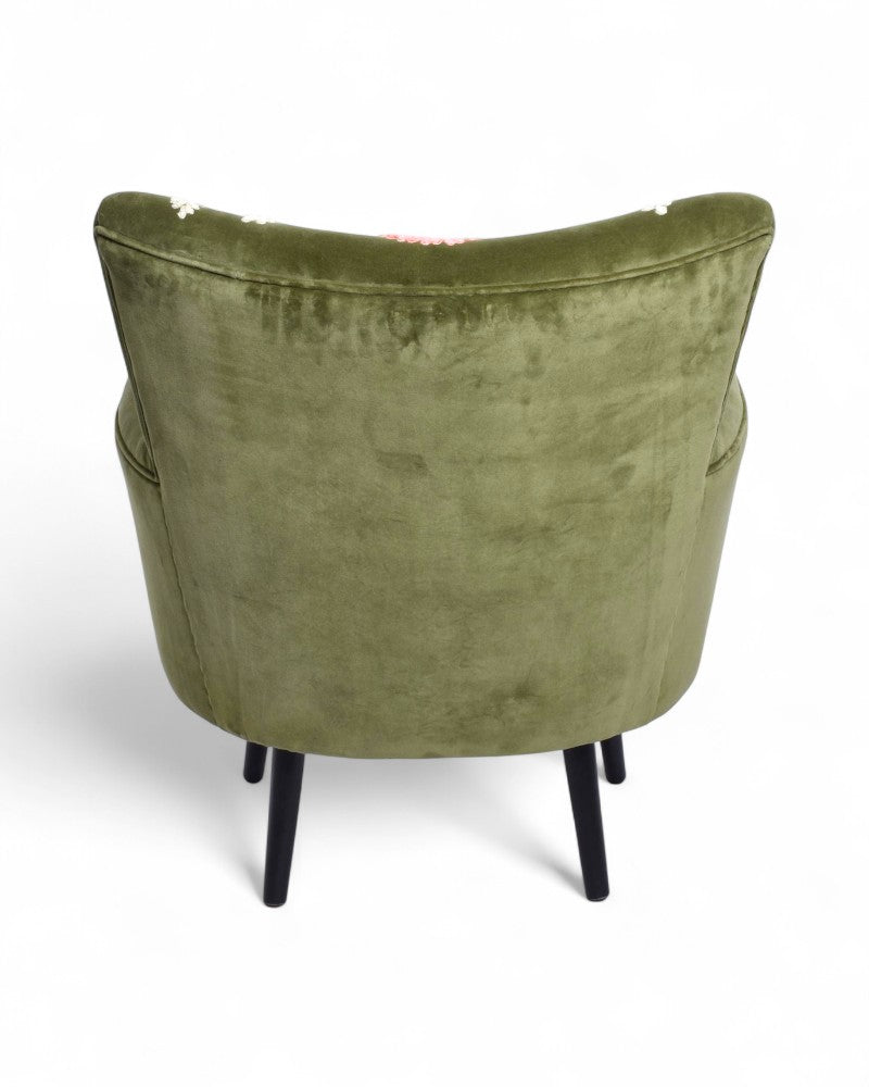 Green Velvet Hand-Embroidered Wingback Armchair