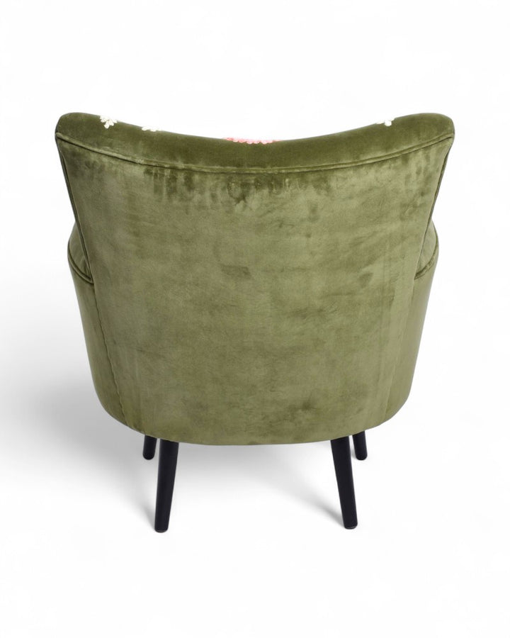 Green Velvet Hand-Embroidered Wingback Armchair