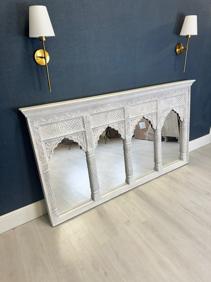 Hand-Carved Mango Wood 4 Arch Mirror – Traditional Temple-Inspired Design