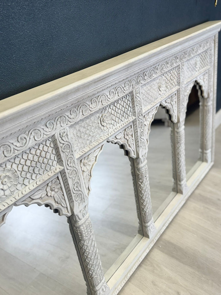 Hand-Carved Mango Wood 4 Arch Mirror – Traditional Temple-Inspired Design