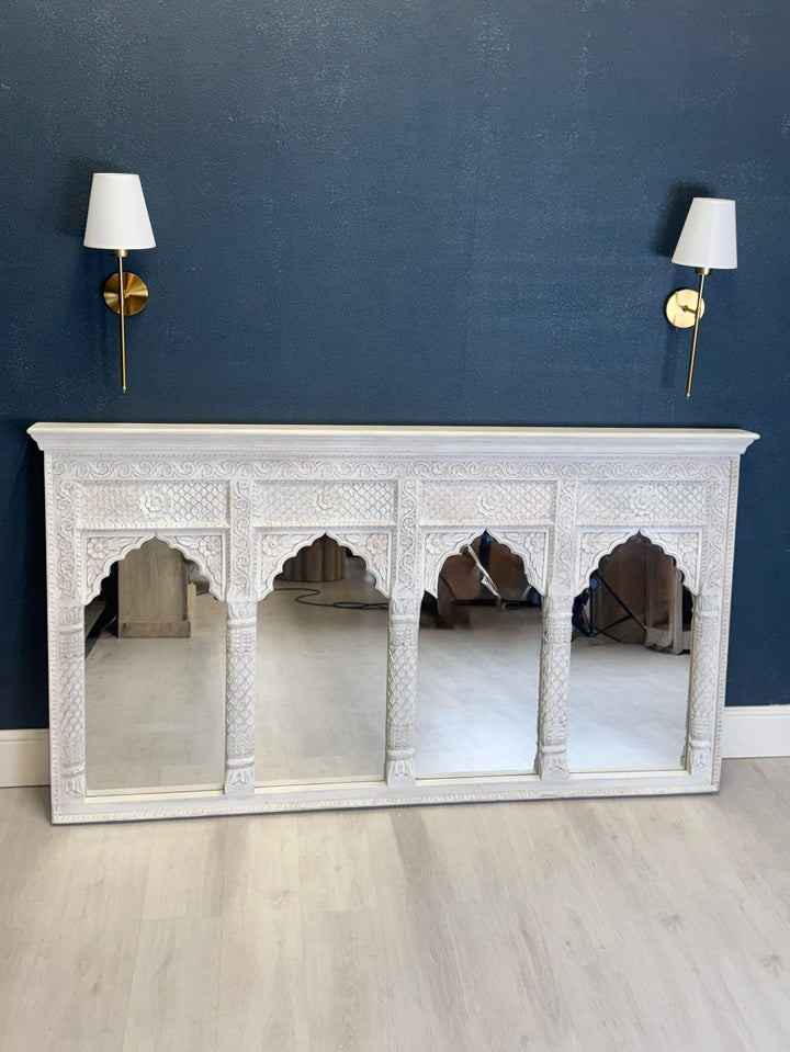 Hand-Carved Mango Wood 4 Arch Mirror – Traditional Temple-Inspired Design