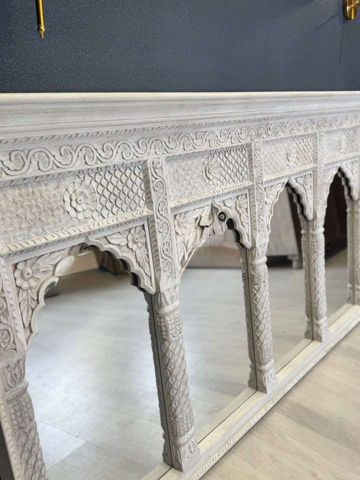 Hand-Carved Mango Wood 4 Arch Mirror – Traditional Temple-Inspired Design
