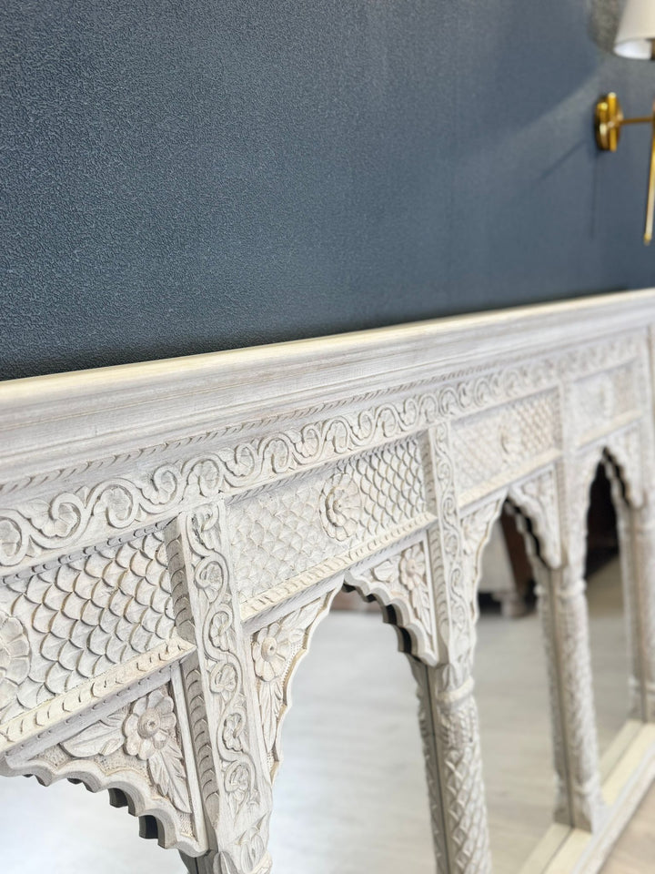 Hand-Carved Mango Wood 4 Arch Mirror – Traditional Temple-Inspired Design