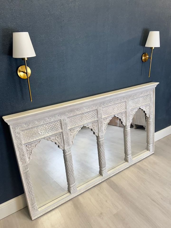 Hand-Carved Mango Wood 4 Arch Mirror – Traditional Temple-Inspired Design