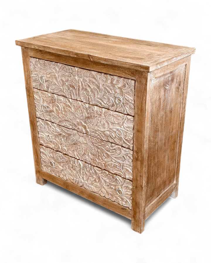 Hand-Carved Mango Wood 4 Drawer Chest of Drawers