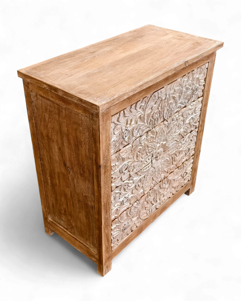 Hand-Carved Mango Wood 4 Drawer Chest of Drawers