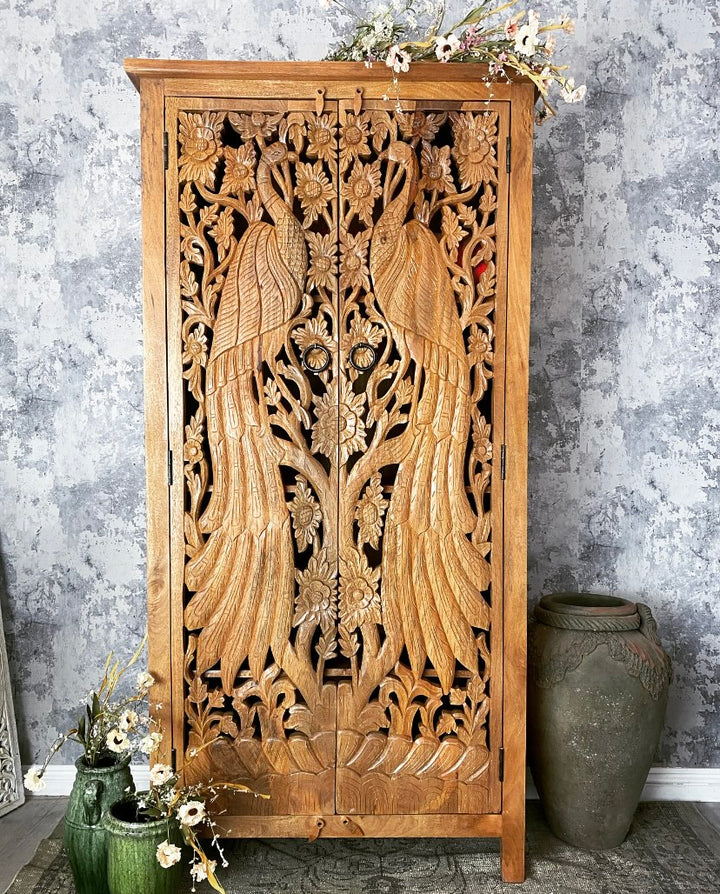 Peacock hand carved armoire / cabinet