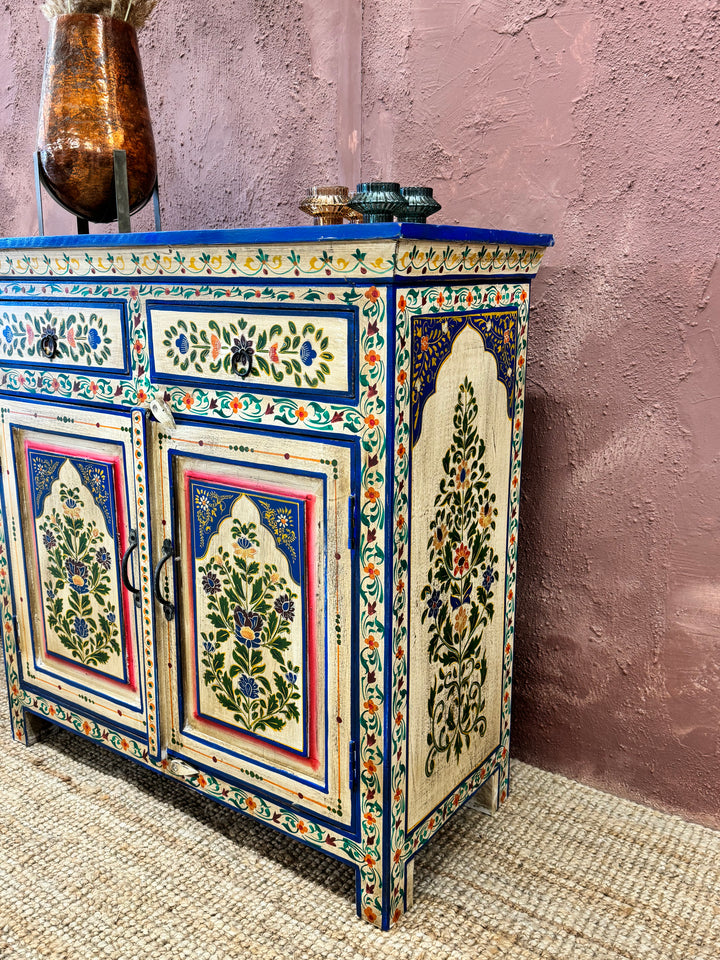 Hand Painted Vintage Indian Sideboard