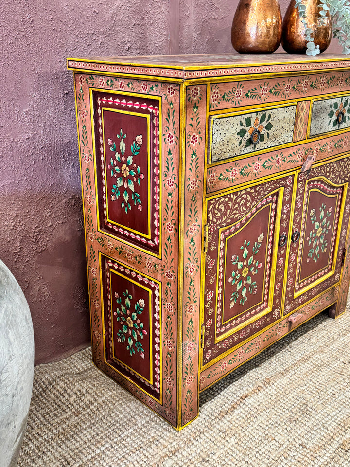 Hand Painted Vintage Indian Sideboard