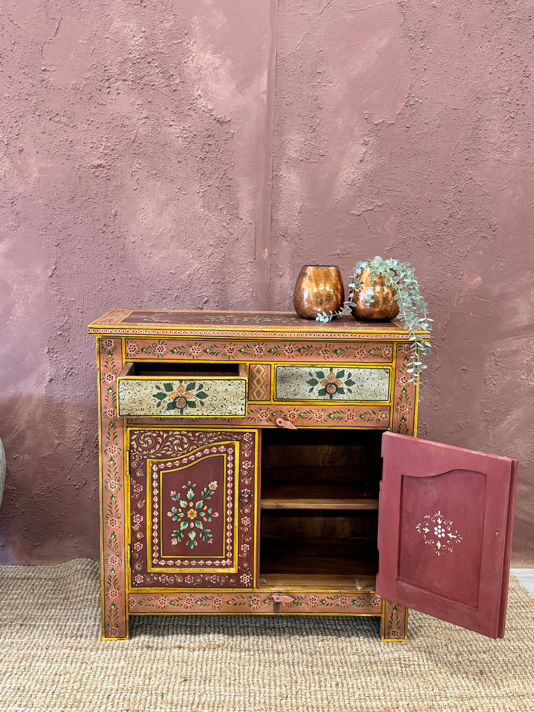 Hand Painted Vintage Indian Sideboard