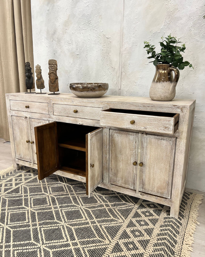 Whitewashed top buffet table