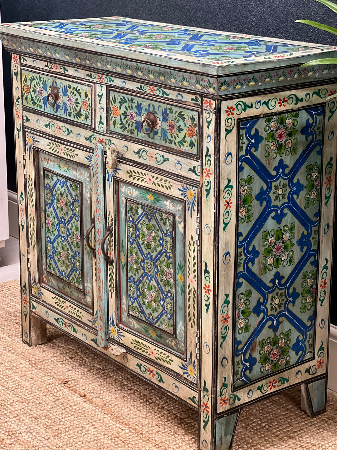 Hand Painted Vintage Indian Sideboard