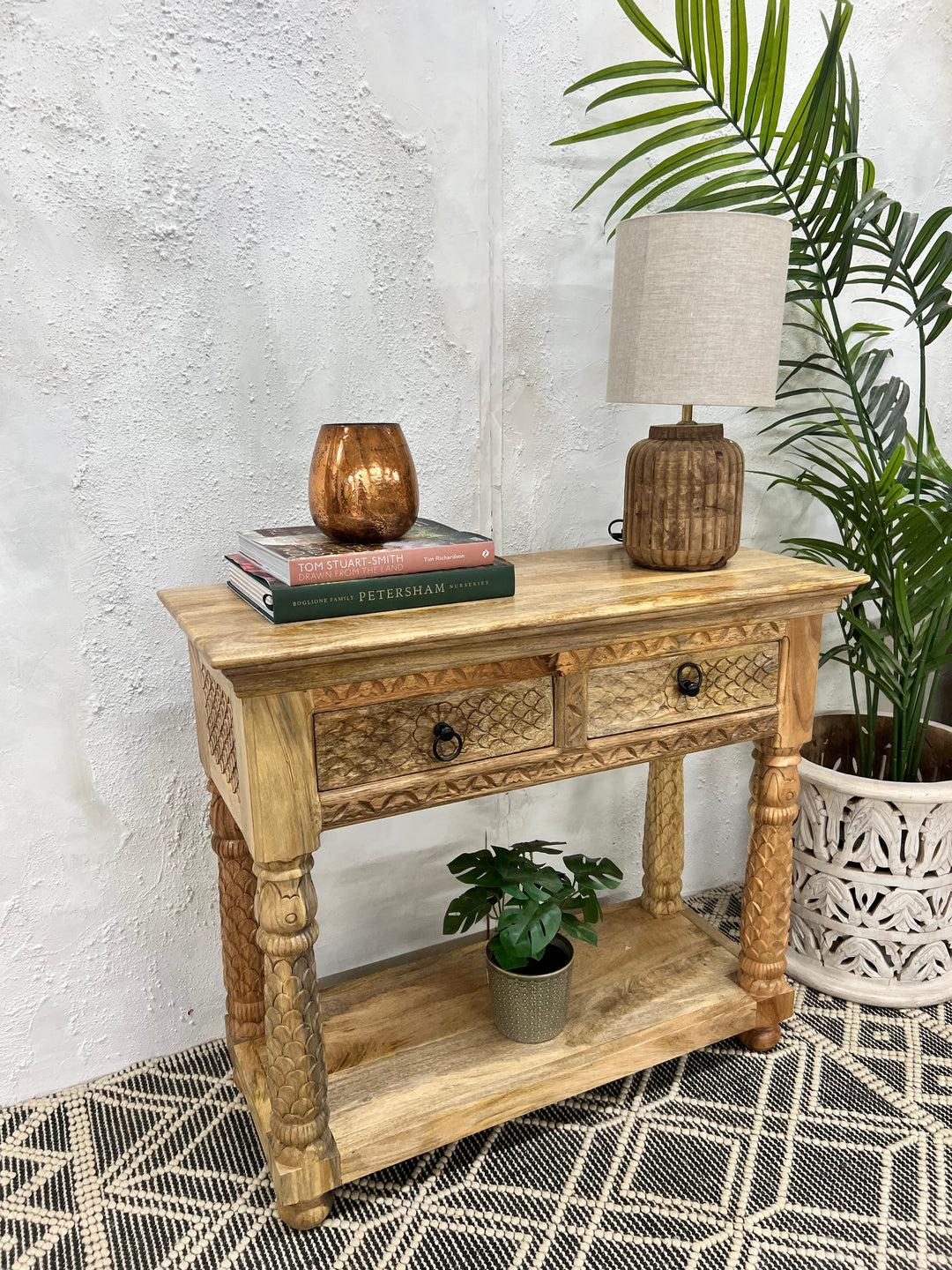 Two Drawer Console Table made from Natural Mango Wood