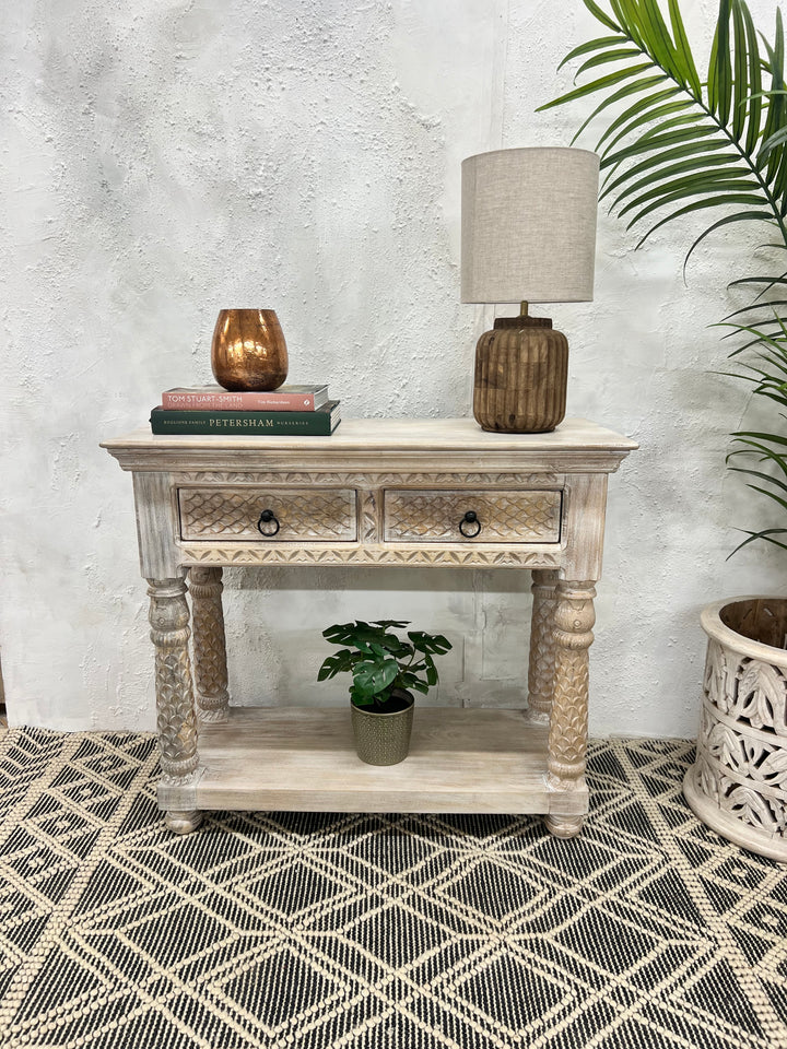 Two Drawer Console Table made from Natural Mango Wood