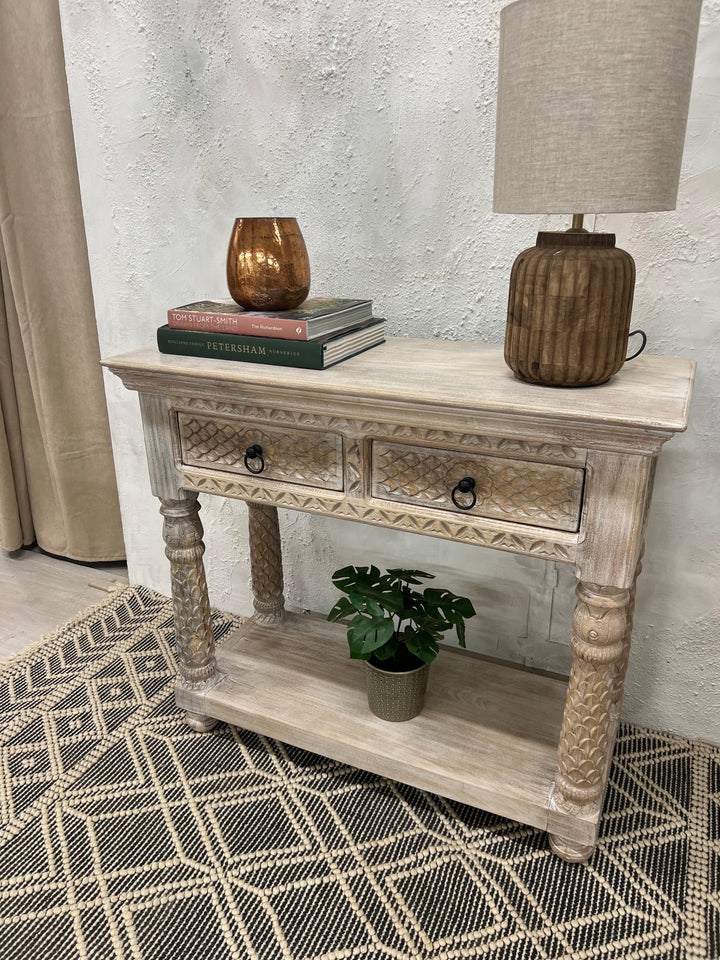 Two Drawer Console Table made from Natural Mango Wood