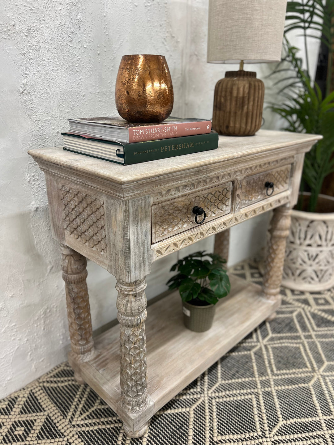 Two Drawer Console Table made from Natural Mango Wood