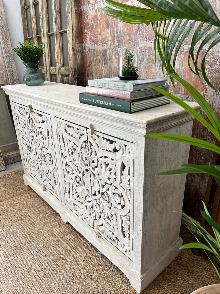 Hand carved four door sideboard - (KHSD86W)