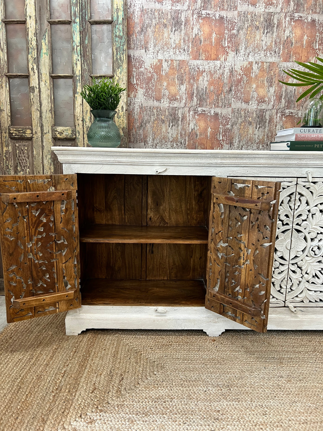 Hand carved four door sideboard - (KHSD86W)