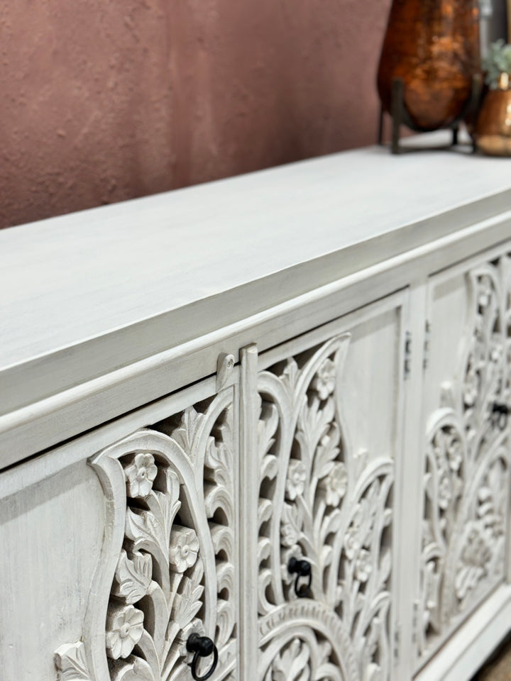 Hand Carved Mango Wood 4 Door Sideboard - (KHSD94C)