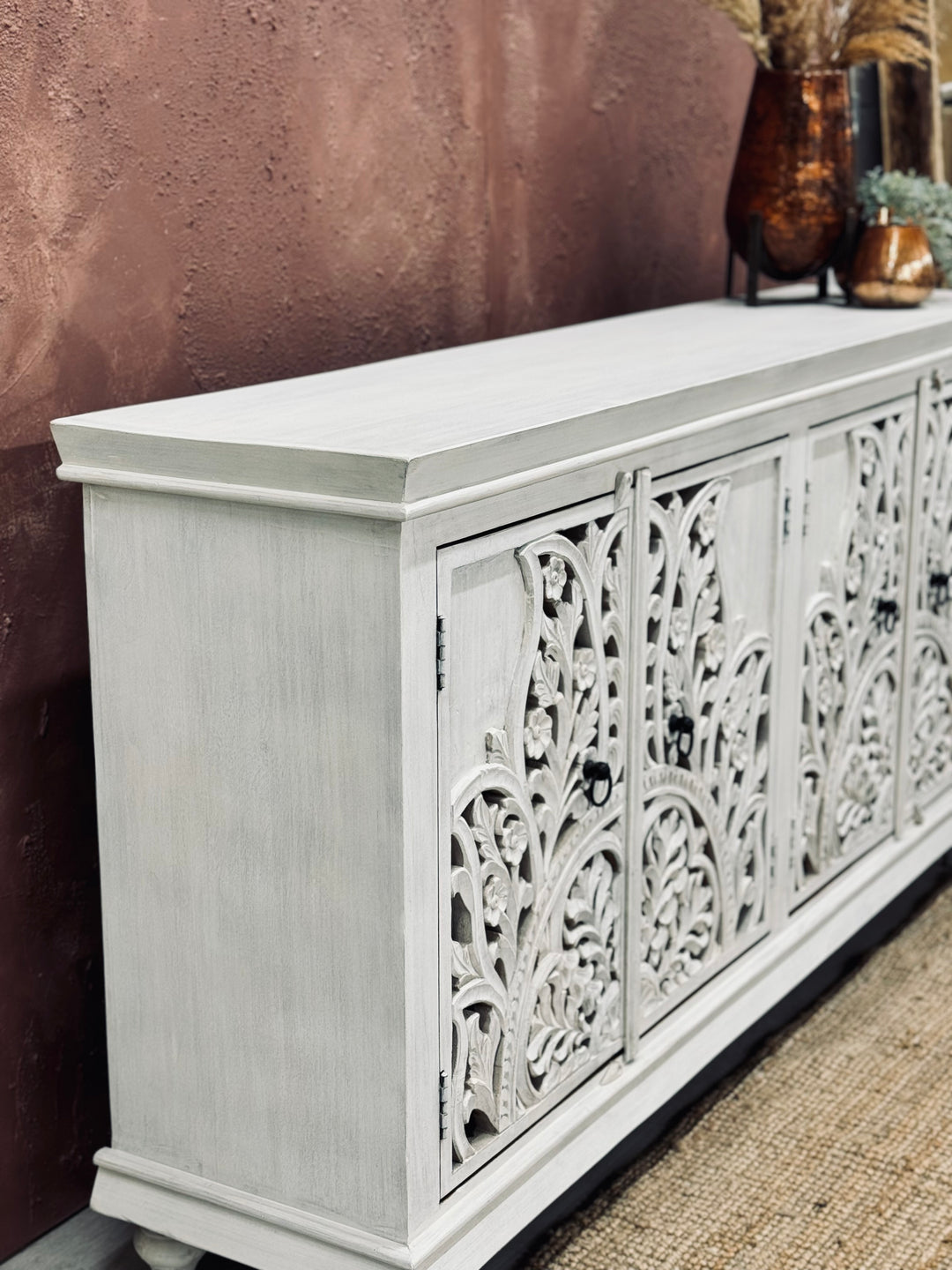 Hand Carved Mango Wood 4 Door Sideboard - (KHSD94C)