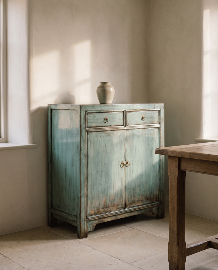 Solid elm sideboard with two doors and two drawers