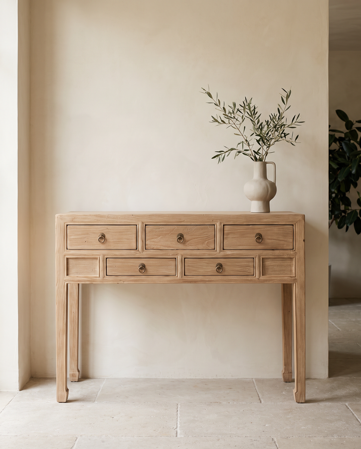Natural Elm Five Drawer Console Table