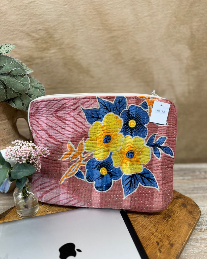 Kantha Tablet Sleeve (10") – Red Floral Kantha Stitch