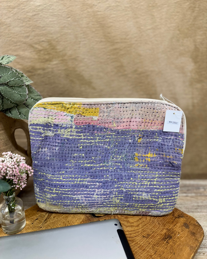 Kantha Tablet Sleeve – Lavender Patch Kantha Stitch (10")