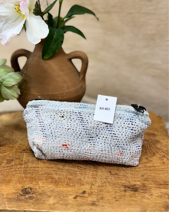 Small Wash Bag – Subtle Grey with Red Accents