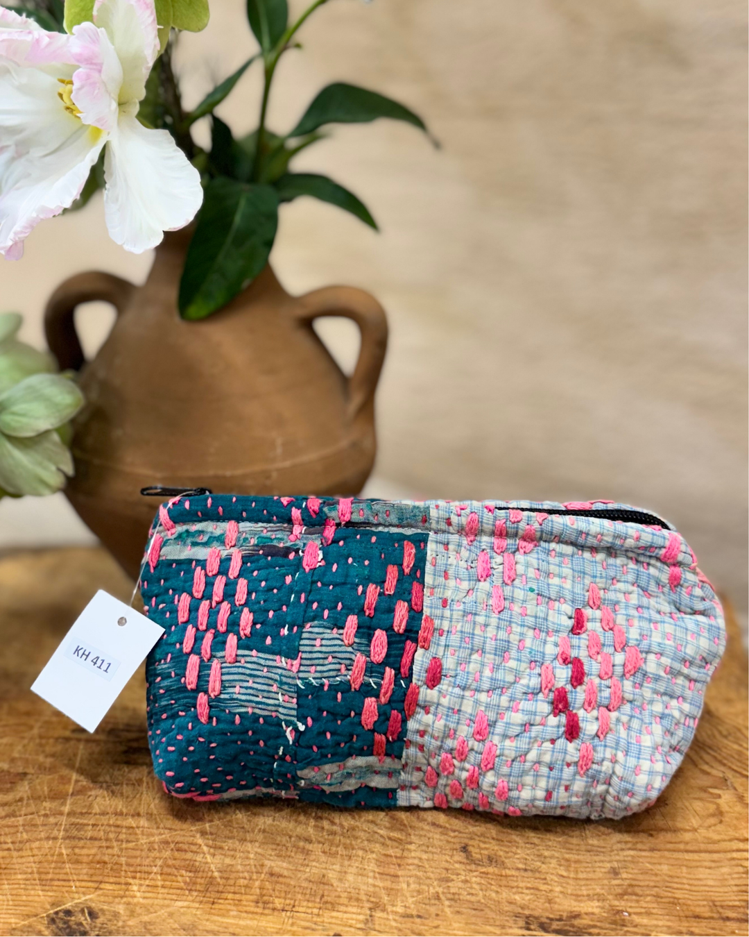 Small Wash Bag – Forest Green & Raspberry Check
