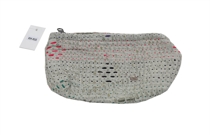 Small Wash Bag – Chalky Grey with Colourful Stitching