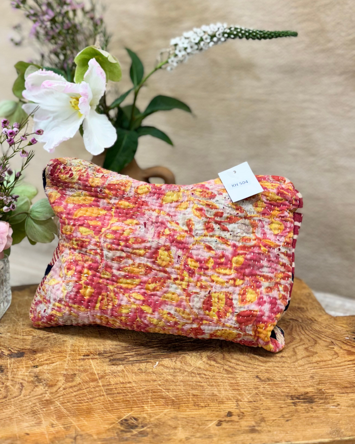 Medium Kantha Sari Wash Bag – Warm Terracotta Batik Print