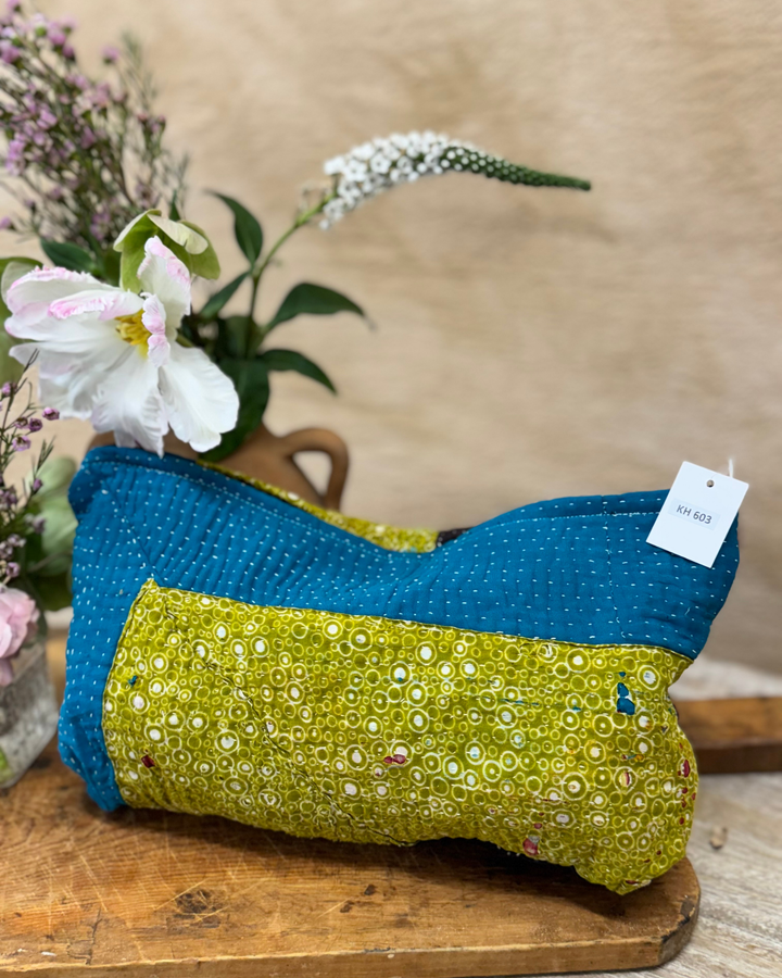 Large Wash Bag – Mustard & Teal Vintage Sari Patch