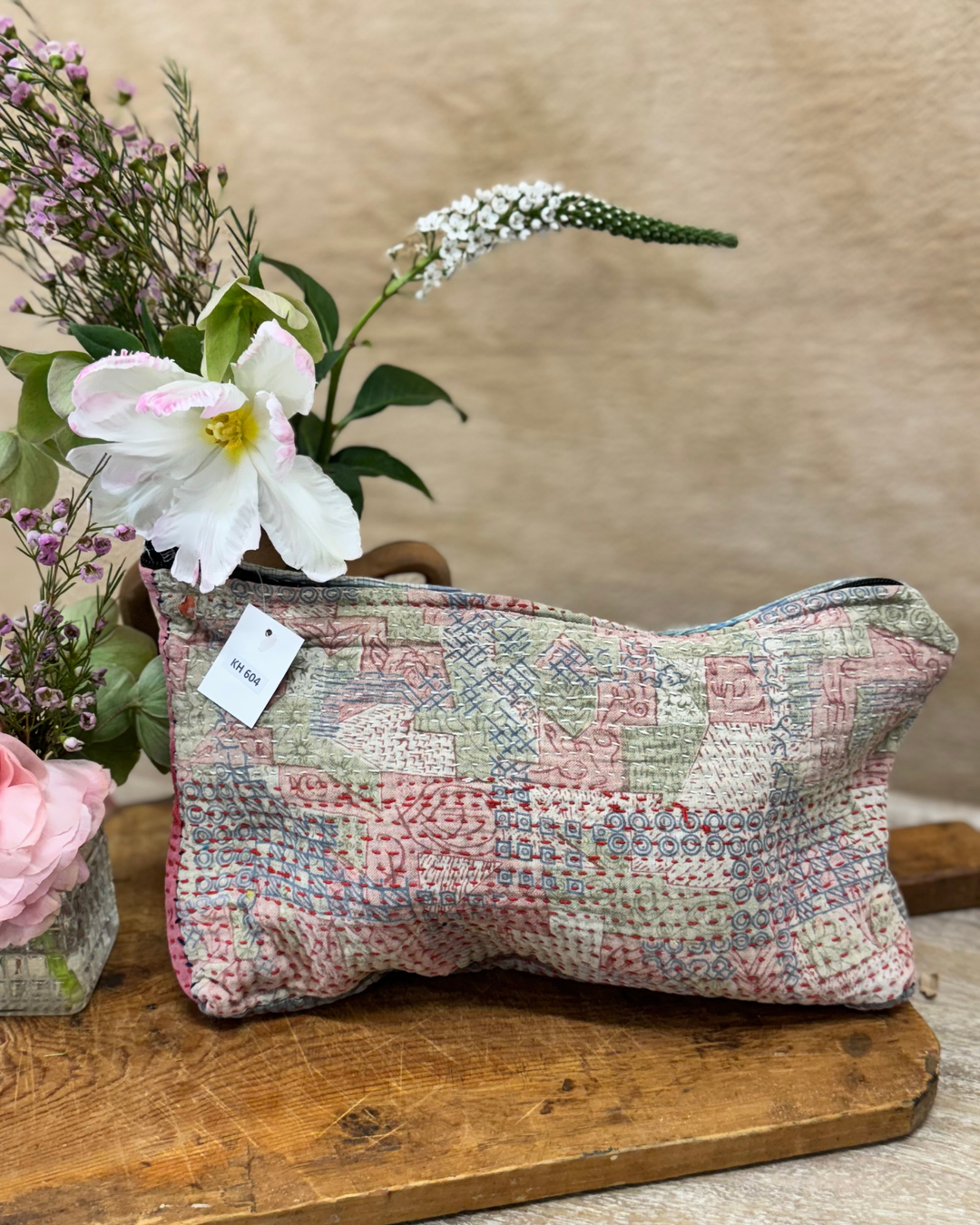 Large Wash Bag – Dusty Rose & Sage Geometric Motif