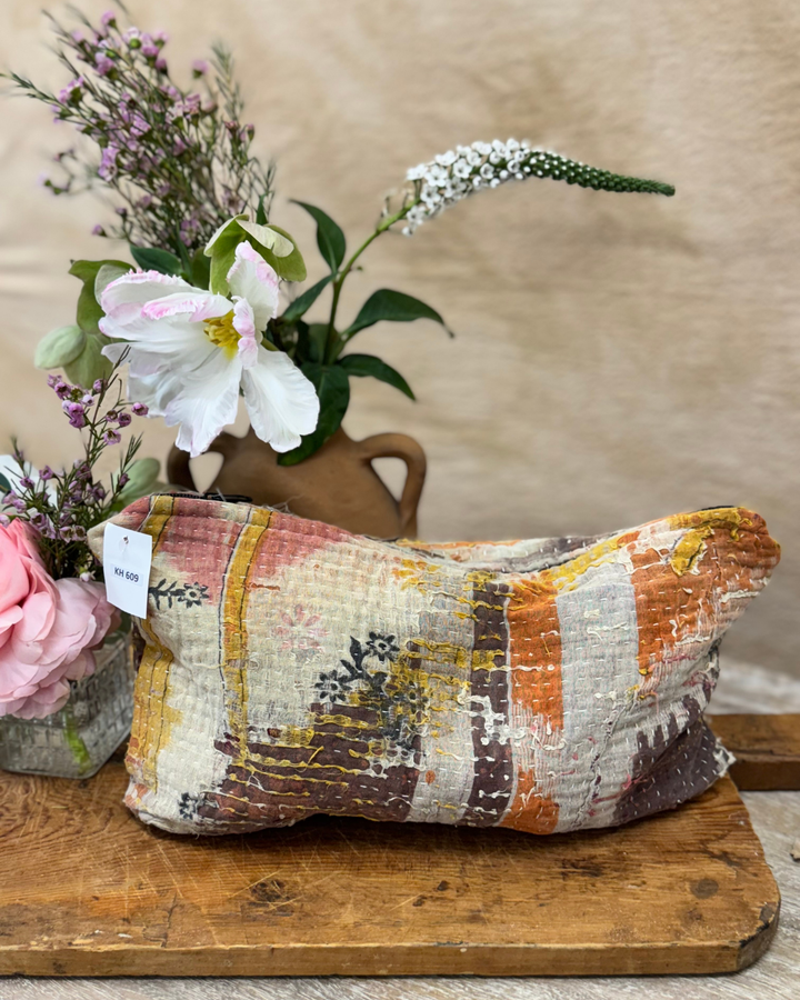 Large Wash Bag – Rust & Amber with Floral Accents